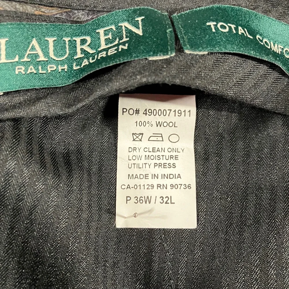 Ralph Lauren Dress Pants Men 36x30 100%‎ Wool Flat Front Straight Leg Gray